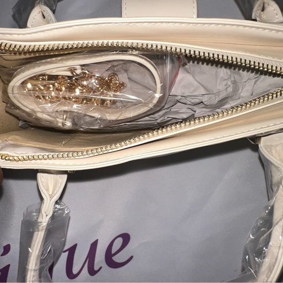 Ivory Faux Patent Leather Convertible Top Handle Swing Bag - Picture 6 of 12